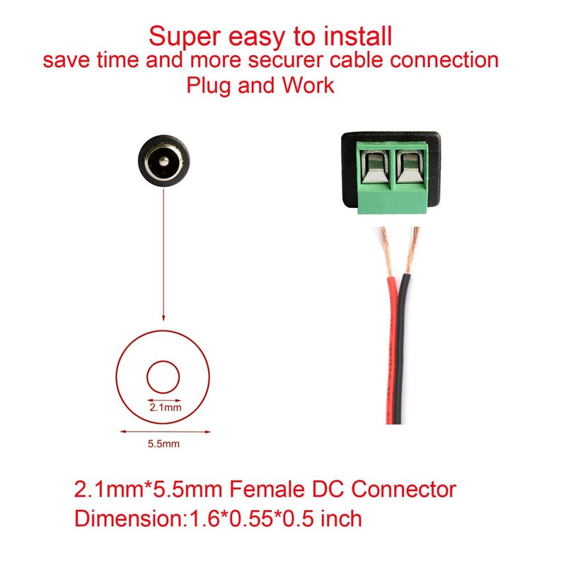 RIVER FOX 20 Pairs DC Power Jack Plug Connector, 12V 24V Male + Female 2.1mm x 5.5mm Barrel Connectors for CCTV Camera,Led Strip Light, DVR (20 x Male + 20 x Female) - Image 2