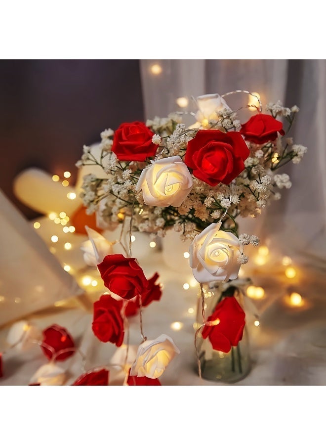 Red and White Intertwined Rose String Lights - Image 2