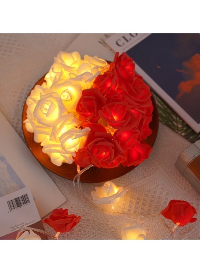 Red and White Intertwined Rose String Lights - Image 1