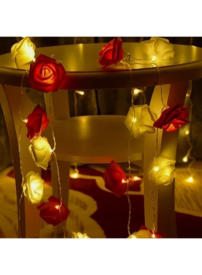 Red and White Intertwined Rose String Lights - Image 3