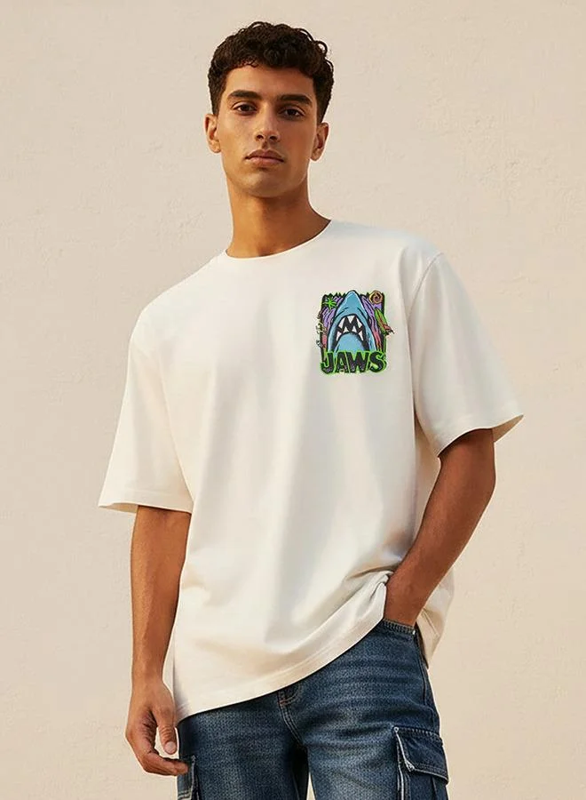 SP Characters Jaws Men Regular Fit Crew Neck Short Sleeve T-shirt
