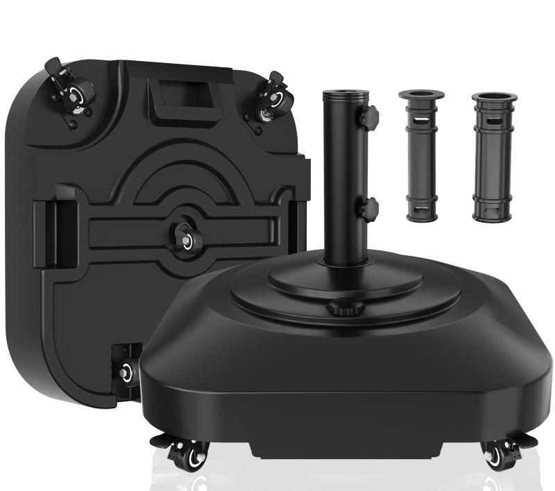 AOSTD Umbrella BaseHeavy Duty Umbrella Stand with 5 Wheels Max 135lb Fillable Umbrella Holder WindResistant Mobile Square Market Stand for Outdoor Deck Poolside Lawn 19