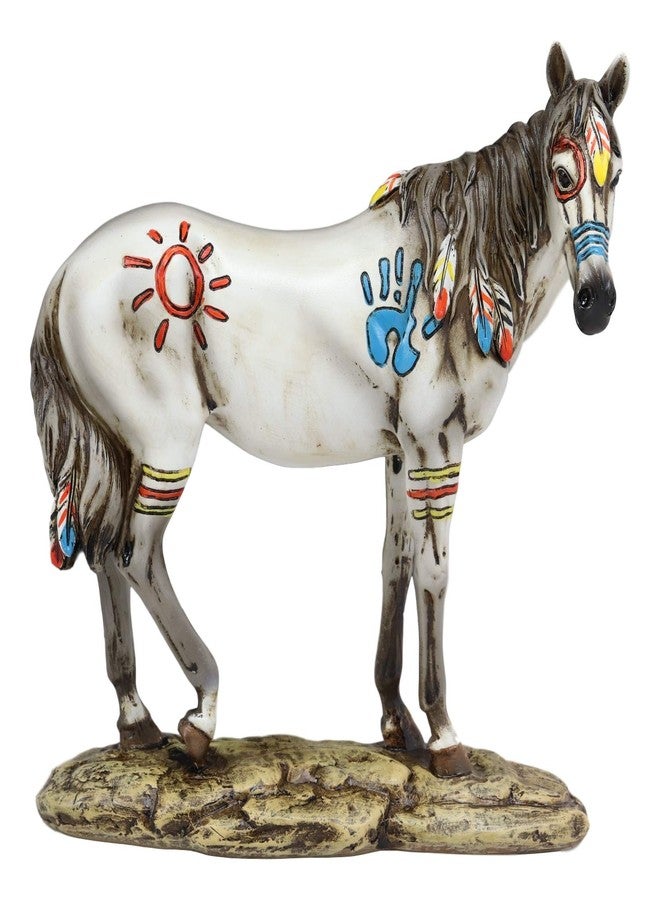 Ebros Gift Ebros Equestrian Tribal Beauty Medicine Spirit Horse Hand Crafted Statue 8" High Native American Indian Symbols Sun Palm Feathers Stallion Animal Decor Sculpture Multicolor - Image 1