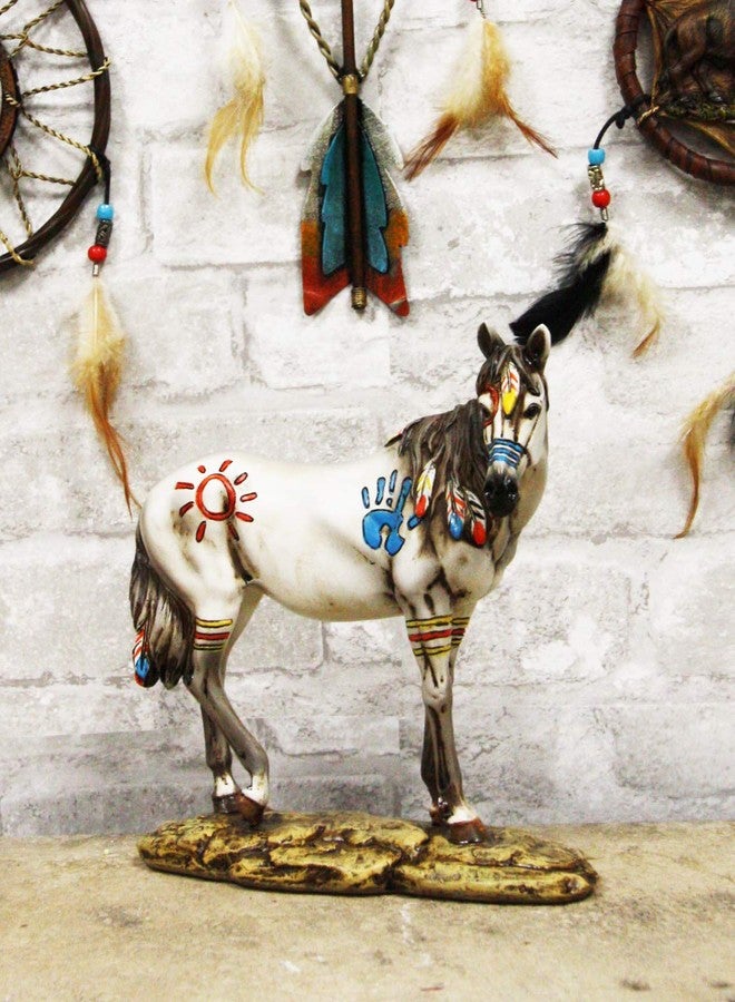 Ebros Gift Ebros Equestrian Tribal Beauty Medicine Spirit Horse Hand Crafted Statue 8" High Native American Indian Symbols Sun Palm Feathers Stallion Animal Decor Sculpture Multicolor - Image 2