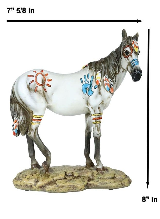 Ebros Gift Ebros Equestrian Tribal Beauty Medicine Spirit Horse Hand Crafted Statue 8" High Native American Indian Symbols Sun Palm Feathers Stallion Animal Decor Sculpture Multicolor - Image 3