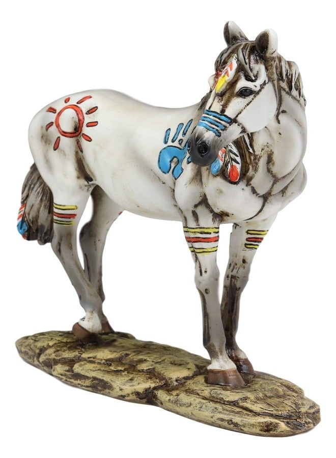 Ebros Gift Ebros Equestrian Tribal Beauty Medicine Spirit Horse Hand Crafted Statue 8" High Native American Indian Symbols Sun Palm Feathers Stallion Animal Decor Sculpture Multicolor - Image 4