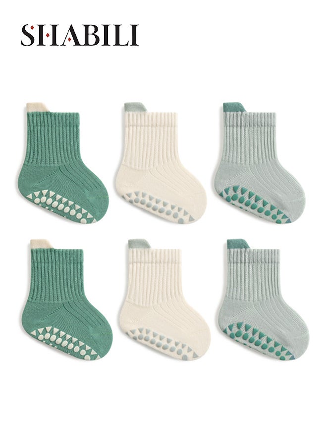 SHABILI Baby Cotton Ankle Socks Short Low‑Cut Slouch 3‑Pair Set for 1‑3 Yrs, Skin‑Friendly Breathable Moisture‑Wicking Anti‑Odor Durable No Pilling Elastic Cuff with Non‑Slip Geometric Grip Sole,Daily Leisure - Image 1