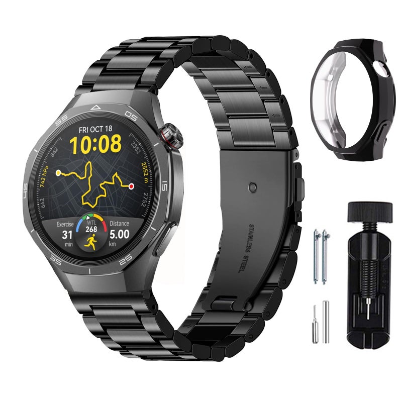 SUMK Metal Strap with Protective Case Compatible with Huawei Watch GT5 Pro/GT4/GT3 46mm – Stainless Steel + Screen Protector - Image 1