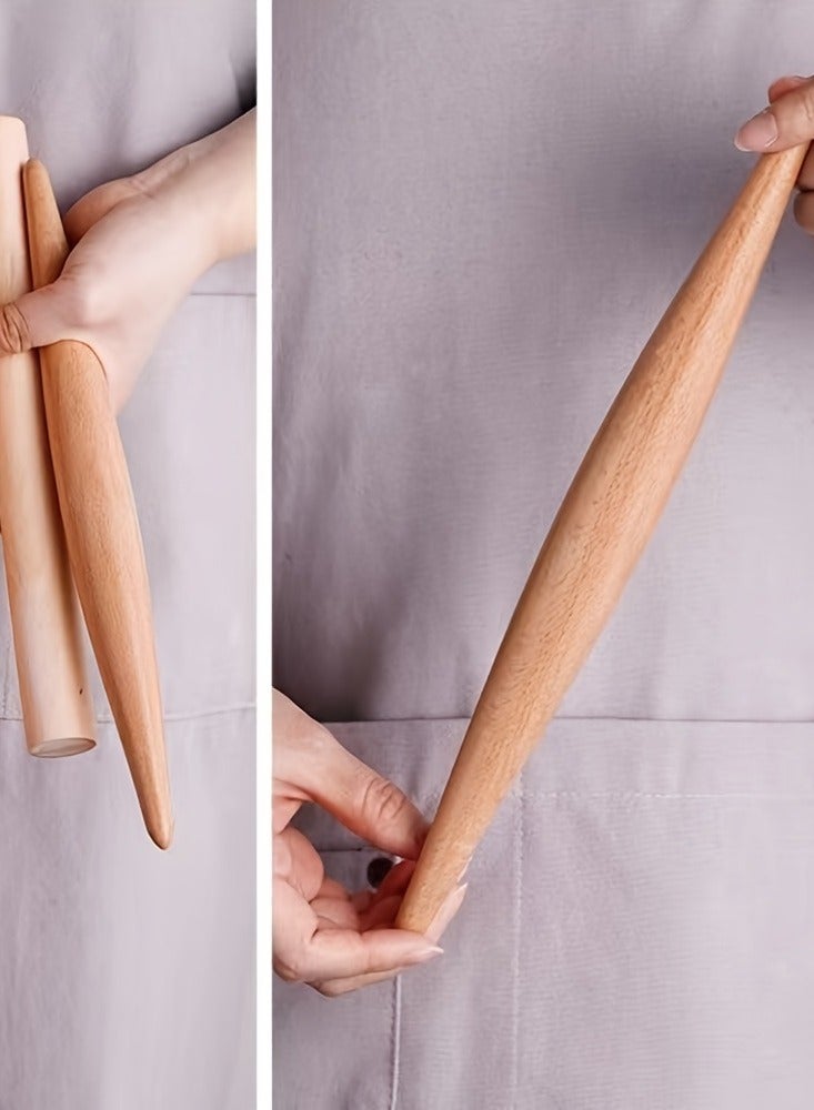 1PC 38cm أدوات المعجنات فونتين كعكة كعكة العجين لفة آلة صنع زلابية جلدية خشبية دبوس لفة مزدوجة نهاية غير عصا أدوات الطبخ العجين لفة - Image 3