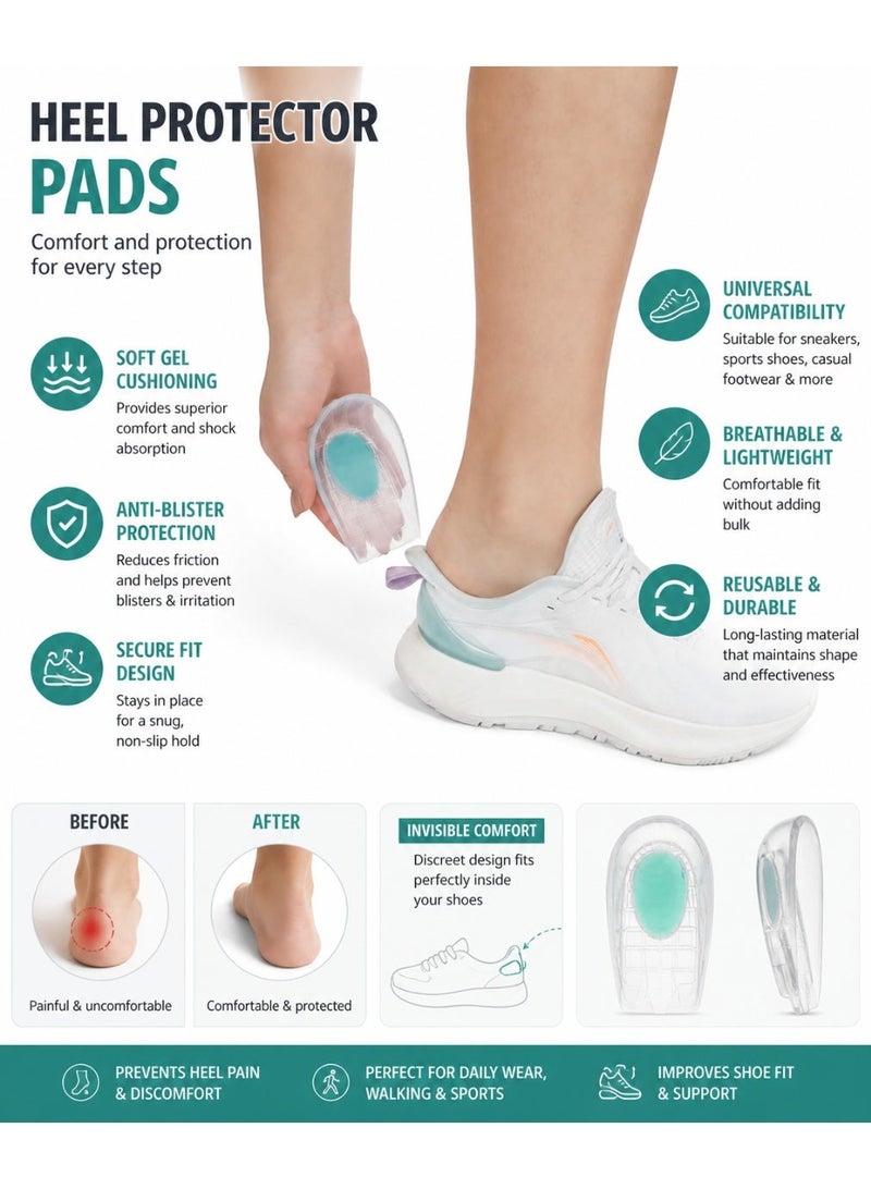 LifeWear Silicone Heel Cushion Inserts for Heel Pain Relief & Plantar Fasciitis Support | Shock Absorbing Gel Heel Pads | Non-Slip Shoe Inserts for Men & Women - Image 1
