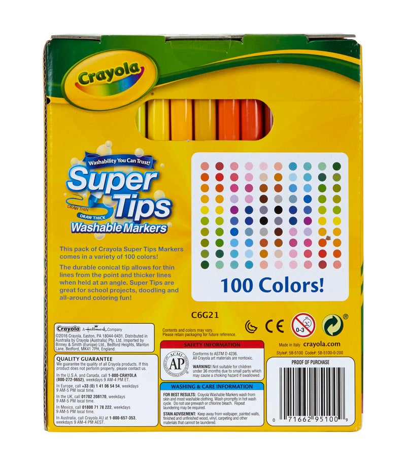 Crayola Super Tips Marker Set (100ct), Fine Point Washable Markers, Drawing Markers for Kids & Adults, Create Thick & Thin Lines, Art Supplies, Ages 3+ - Image 2