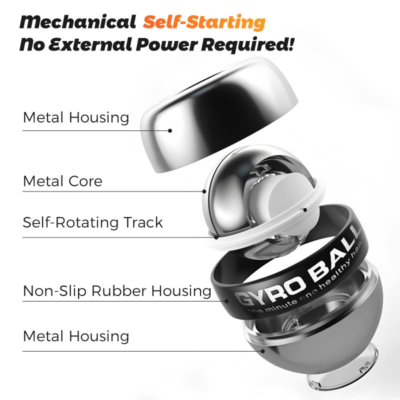 BeSokar Gyroball Wrist Exerciser Ball, 5 Level Resistance/Light Control, Gyroscopic Forearm Trainer, Strengthening Arms, Fingers, Wrist (Metal Case) - Image 3