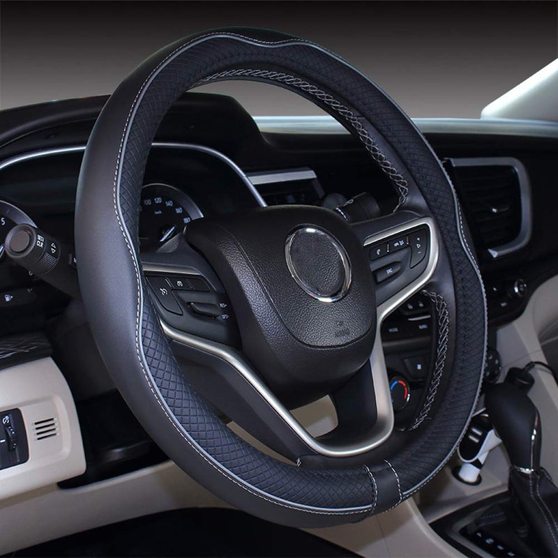 Mayco Bell Large Size Steering Wheel Cover AntiSlipSafetySoftBreathableDurableFull SurroundComfortable Grip Microfiber Leather 15516 inch Black Gray