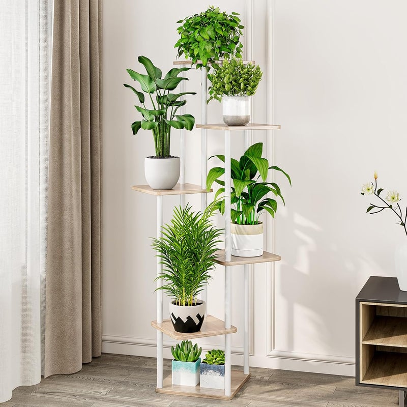 AZERPIAN Plant Stand 6 Tier Indoor Metal Flower Shelf for Multiple Plants Corner Tall Flower Holders for Patio Garden Living Room Balcony Bedroom, White - Image 1
