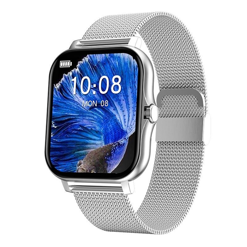 Smart Bracelet Custom Astronaut Dial Wallpaper Bluetooth Call Music Control Social Sports Watch Silicone Strap Touch Button Operation silver steel 