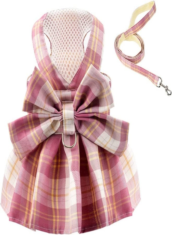 PETANGEL Plaid Dog Dress Bow Tie Harness Leash Set Harness Dress for Small Dogs Cute Dog Pet Girl Puppy Summer Clothes for Female Dogs (Size: L, Adjustable Bust: 45cm) - Image 1