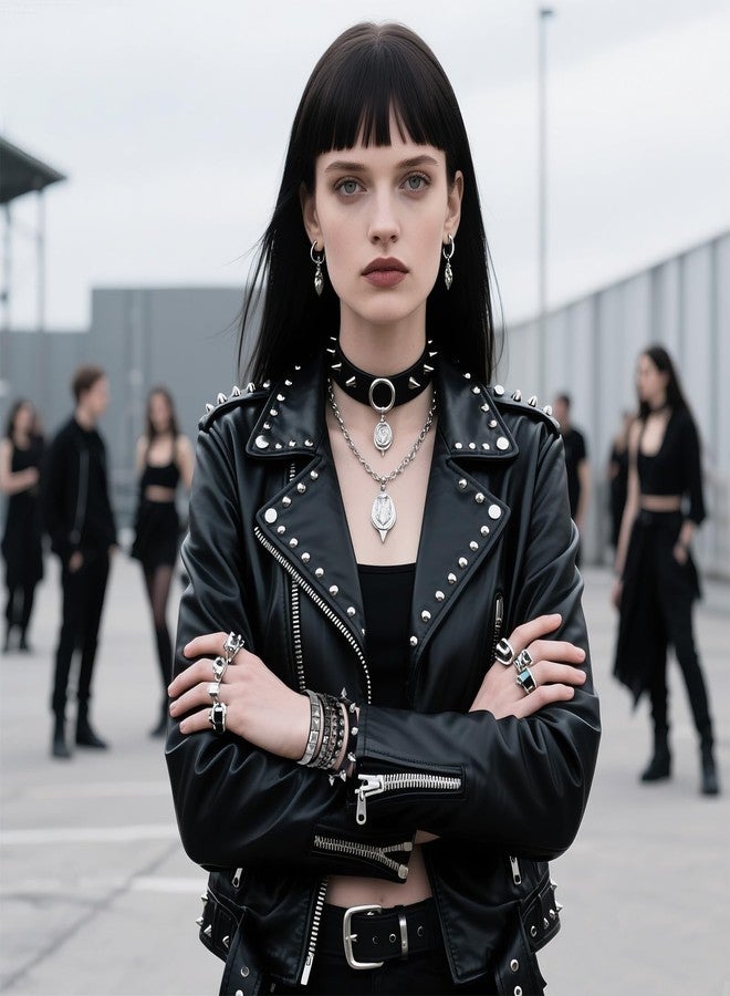 cnomg 3 Pcs Punk Rock Leather Bracelets Punk Rock Studded Bracelet Spiked Leather Cuff Bracelet for Women Men 80s Goth Rock Wristband Cuff - Image 2