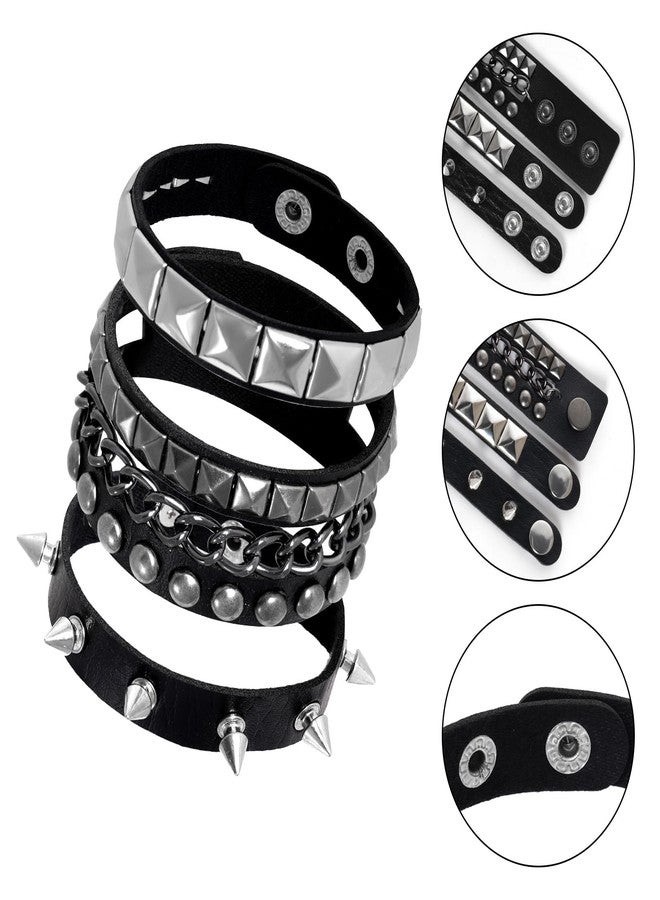 cnomg 3 Pcs Punk Rock Leather Bracelets Punk Rock Studded Bracelet Spiked Leather Cuff Bracelet for Women Men 80s Goth Rock Wristband Cuff - Image 5