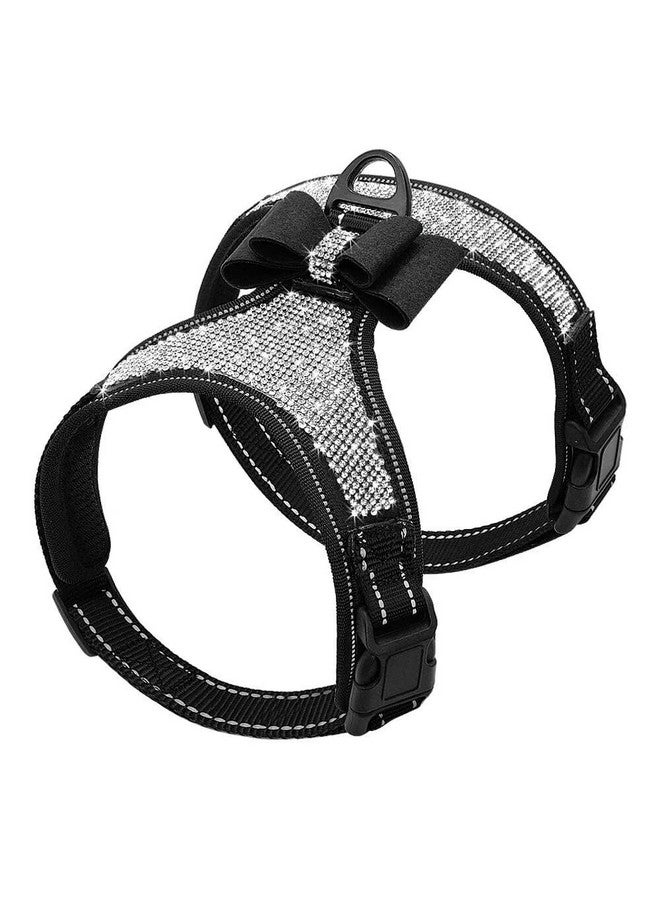 Beirui Soft Fleece Padded Dog Harness for Small Medium Dogs - Cute Rhinestone Dog Vest Harness with Sparkly Bow Tie - Reflective Safety Pet Puppy Harness for Walking and Party (Black,L:Chest 21-29") - Image 1