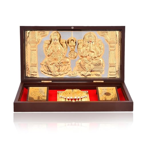 JAIPUR ACE Gold Plated Laxmi Ganesh Charan Paduka Yantra | Devotional Prayer Box | Wooden Momento Decorative Showpiece Box Packing | Diwali Gifting Charan Paduka - Image 2