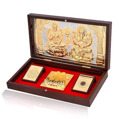 JAIPUR ACE Gold Plated Laxmi Ganesh Charan Paduka Yantra | Devotional Prayer Box | Wooden Momento Decorative Showpiece Box Packing | Diwali Gifting Charan Paduka - Image 3
