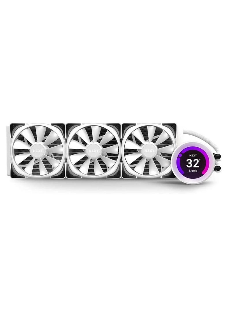 NZXT - generic Kraken Z73 RGB 360mm - RL-KRZ73-RW - AIO RGB CPU Liquid Cooler - Customizable LCD Display - Improved Pump - RGB Connector - Aer RGB 2 120mm Radiator Fans (3 Included) - White - Image 1