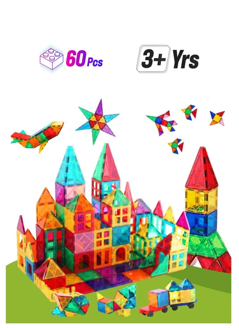 60 Pcs Magnetic Building Blocks 3D Kids Building Blocks Set Magnetic Building Construction Educational STEM Toys for Toddler  - Image 1