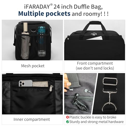 iFARADAY 47L Travel Duffel Bag with Shoe Compartment, Weekender Gym Duffle Bag with Luggage Sleeve & Multiple Pockets for Overnight Trips (Black) - Image 5