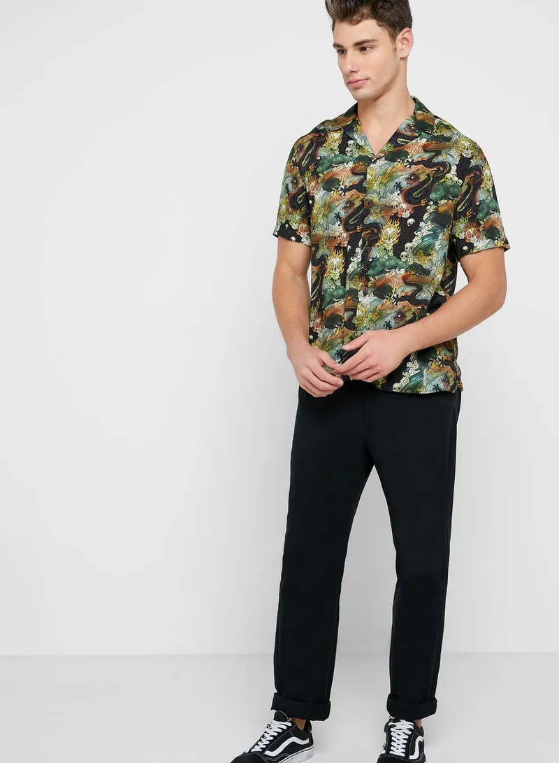 TOPMAN Skull Dragon Print Regular Fit Shirt