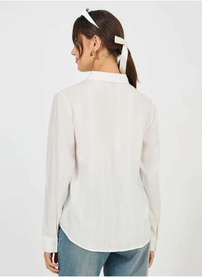 Styli Solid Dobby Collared Button Down Shirt