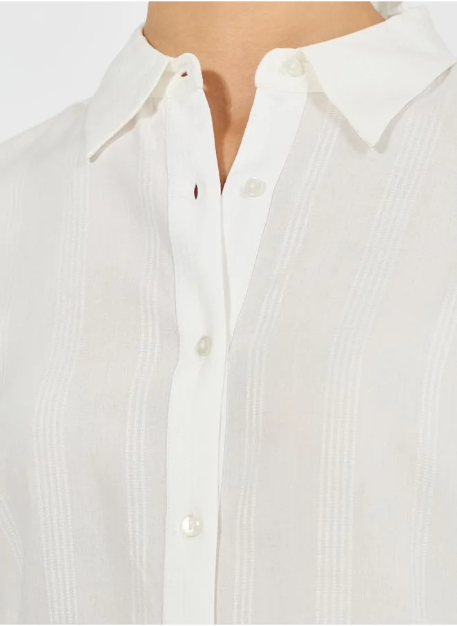 Styli Solid Dobby Collared Button Down Shirt