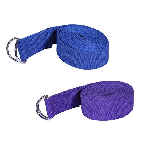 Footmate Yoga Belt for Men and Women Pack Of 2 | Yoga Strap with Extra Safe Adjustable D-Ring Buckle | 8 FT Long Durable and Premium Cotton Stretch Band Use for Yoga, Pilates, Gym, Fitness - Image 1