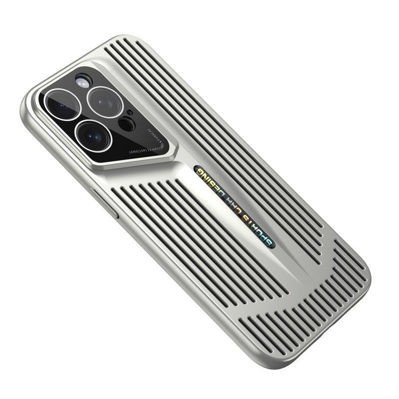 HuHa Protective Cover For iPhone 15 Pro Blade Cooling PC Full Coverage Phone Case(Titanium Silver) - Image 1
