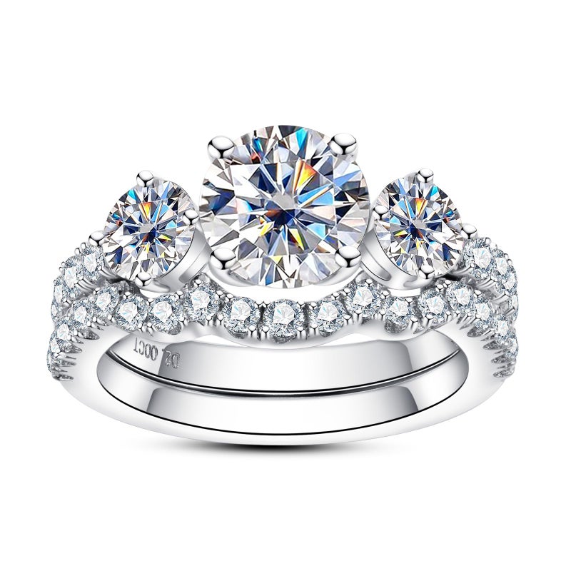 AimiIee Moissanite Wedding Rings Bridal Set 3.7CTTW D Color VVS1 Clarity Round Brilliant Cut Lab Created Diamond S925 Sterling Silver Wedding Band Engagement Rings Christmas Gift for Women with Certificate(6.5) - Image 1