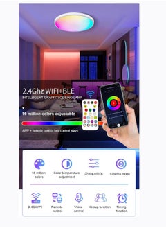 Arabest RGB Ceiling Lamp Led Lights Modern Full Color Dimming, APP BT Remote Control, Intelligent Voice Control, Smart Timmer, Bedroom Round Ceiling Lamp Ceiling Light Led  - Image 3