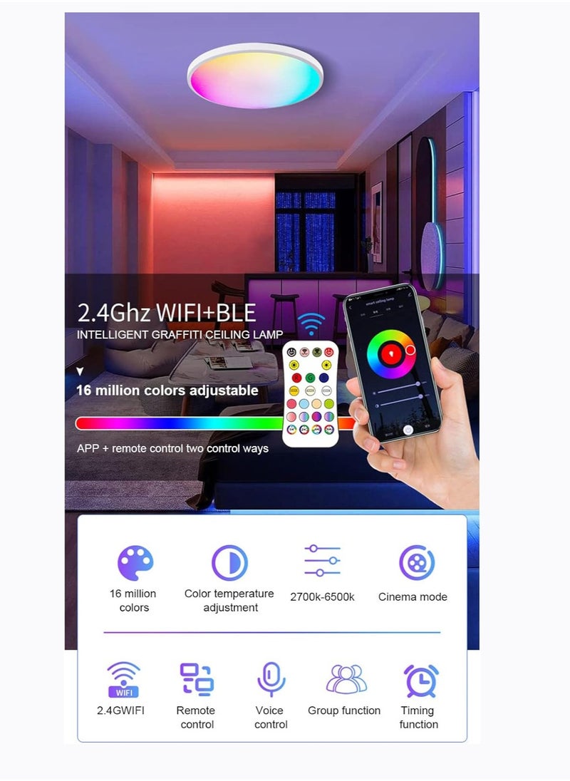 Arabest - RGB Ceiling Lamp Led Lights Modern Full Color Dimming, APP BT Remote Control, Intelligent Voice Control, Smart Timmer, Bedroom Round Ceiling Lamp Ceiling Light Led - Image 1