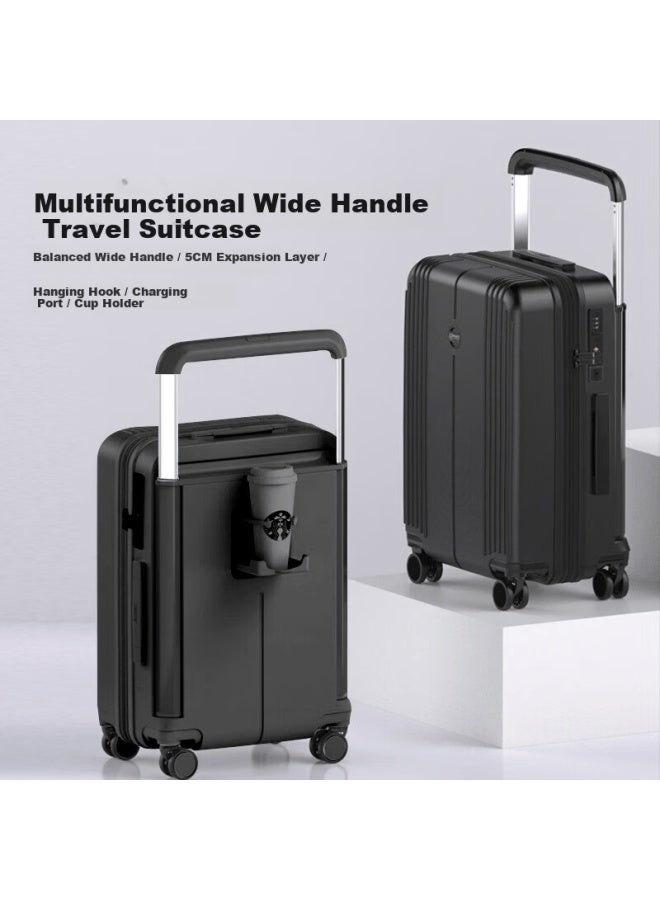 Summit Wide Handle Luggage Pure Pc Material Travel Suitcase Usb Charging Square Handle 20-inch Pc2525 Black - Image 5