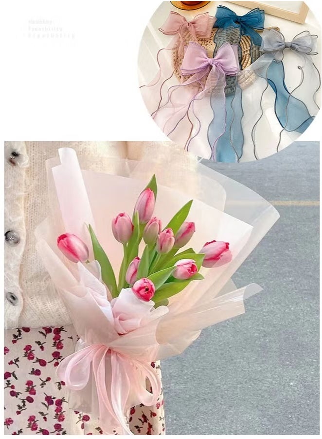 Miamia 5pcs 4cmx 10 yards (Total 50 yards), Cake Flower Ribbon Tie, Butterfly DIY Headband Material, Wave Curl Packaging Tie, Fishtail Yarn Woven Satin Floating Color Ribbon For Room Decoration, Wedding Party Decoration Ribbon, Unique Gift Box Tie Ribbon  - Image 3