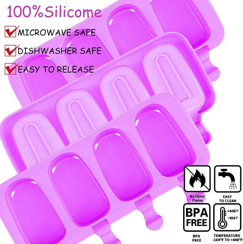 BZIDII 3pcs Large Silicone Popsicle Molds Set, 4 Cavities Cake Pop Molds,Oval Ice Cream Bar Mold Ice Pop Cakesicle Molds Silicone with 100 Wooden Sticks & 100 Bags &100 Twist Ties(Purple) - Image 4