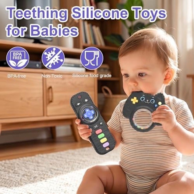Silicone Teething Ring Toy for Baby 3-12 Months, Remote Control Shape Rattle Teether for Sensory Play, BPA Free Chew Toy for Infant 0-6 & 6-12 Months (2-Pack) - Image 4