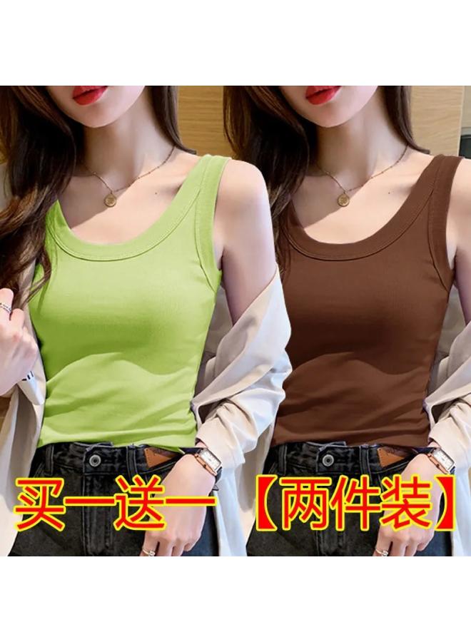 VUELO Single/two-piece Threaded Camisole Women's Spring And Summer New Round Neck Base Shirt All-match Wide Shoulder Belt Top - Image 1