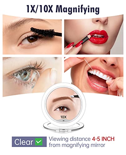 FASCINATE Magnifying Mirror 10X 1X Double Sided Magnification Makeup Vanity Mirror Rechargeable Lighted Mirror with 3 Color Setting Adjustable Rotation LED Vanity Desk Mirror - Image 5