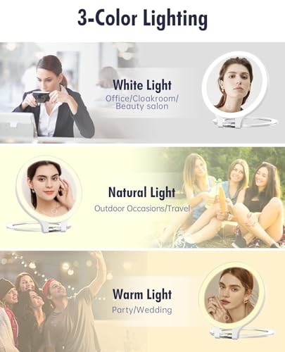 FASCINATE Magnifying Mirror 10X 1X Double Sided Magnification Makeup Vanity Mirror Rechargeable Lighted Mirror with 3 Color Setting Adjustable Rotation LED Vanity Desk Mirror - Image 4