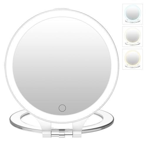 FASCINATE Magnifying Mirror 10X 1X Double Sided Magnification Makeup Vanity Mirror Rechargeable Lighted Mirror with 3 Color Setting Adjustable Rotation LED Vanity Desk Mirror - Image 1