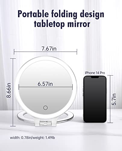 FASCINATE Magnifying Mirror 10X 1X Double Sided Magnification Makeup Vanity Mirror Rechargeable Lighted Mirror with 3 Color Setting Adjustable Rotation LED Vanity Desk Mirror - Image 2