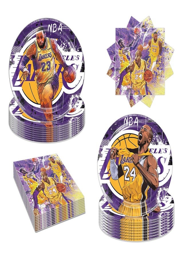 Bahteliv 40Pack Los Angeles Party Supplies include 20 plates, 20 napkins for The Laker party decoration - Image 2