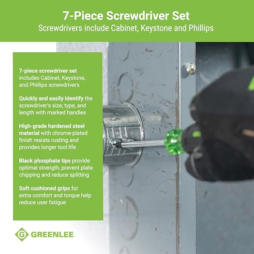 Greenlee 015302C 7Piece Screwdriver Set with Cabinet Keystone and Phillips - Image 3