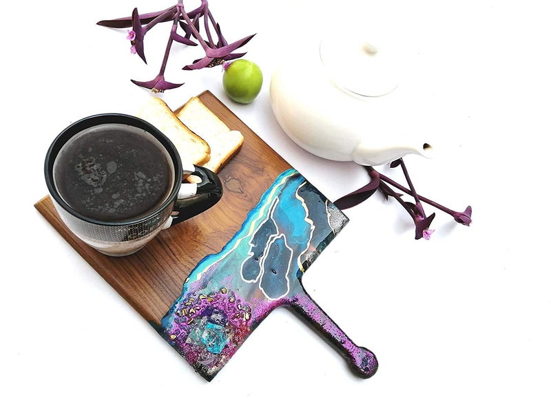 Natural Furniture India Epoxy Pizza Bat Epoxy Resin Pizza Bat Wood Pizza Bat Epoxy Resin Art Serving Tray  - Image 2