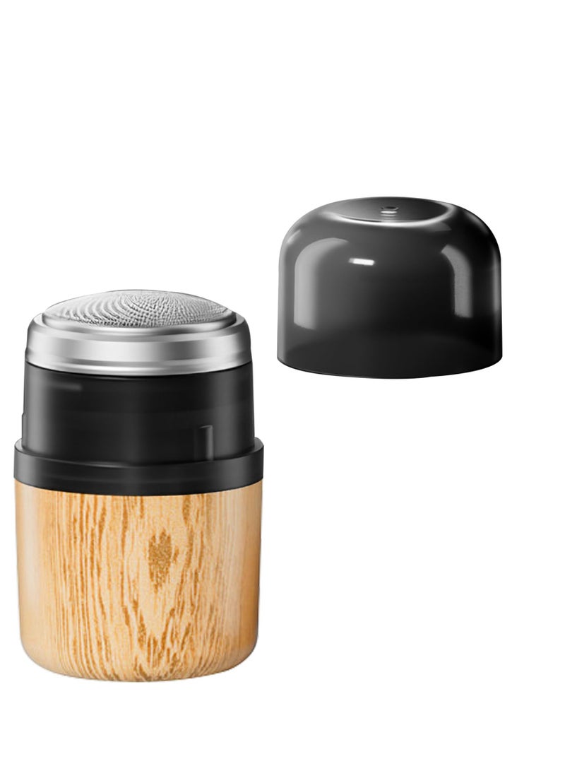 SOLARAE Mini Portable Electric Shaver for Men, Pocket Size Type-C Rechargeable Razor, Washable Waterproof Rotary Shavers, Wet and Dry Use Beard Trimmer, for Home Travel Office Business (Wood Grain) - Image 1
