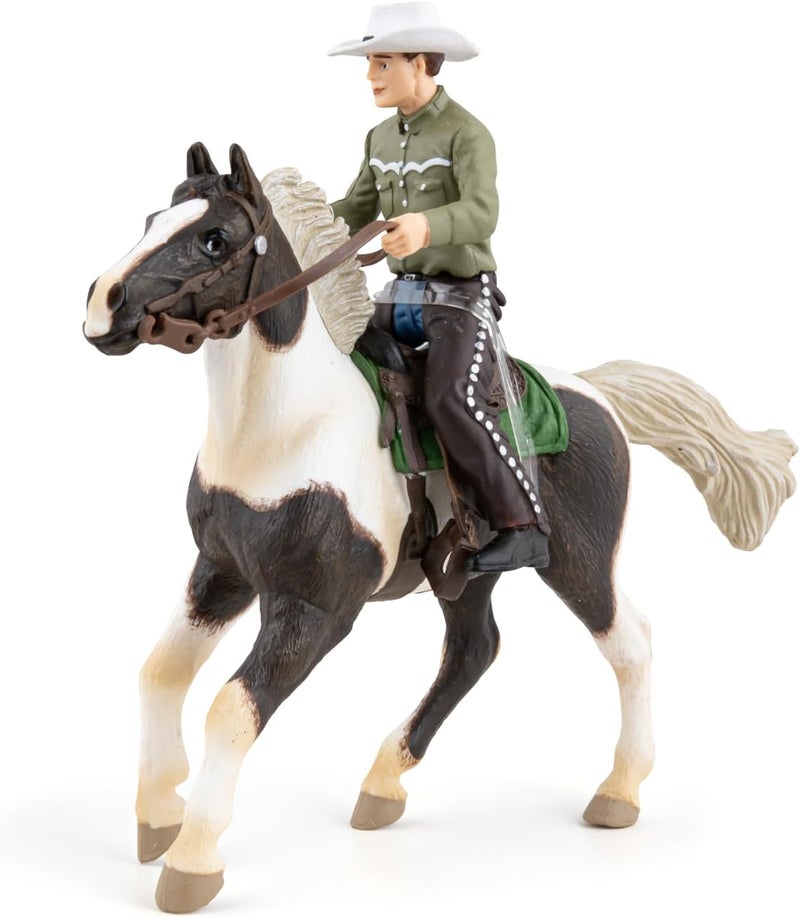 Papo تمثال واقعي لرجل الكاوبوي وحصانه من بابو للأعمار 3 سنوات فما فوق - مجموعة الخيول - مطلي يدويًا - عالي التفاصيل - متين وتعليمي - فكرة هدية - قابل للجمع - الكاوبوي والحصان - Image 2